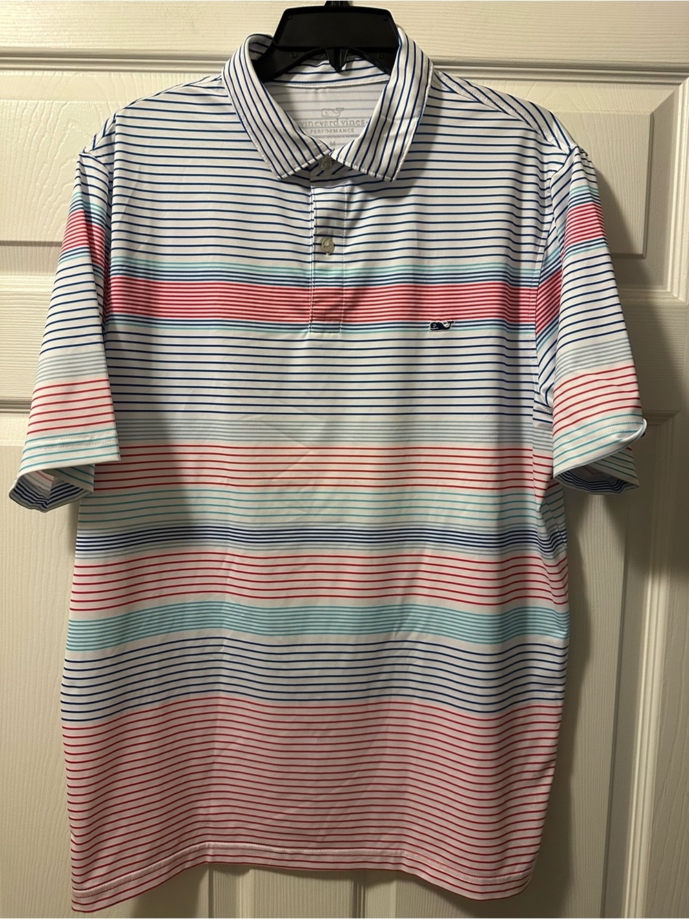 Men’s Vineyard Vines Striped Performance Polo — Size M
